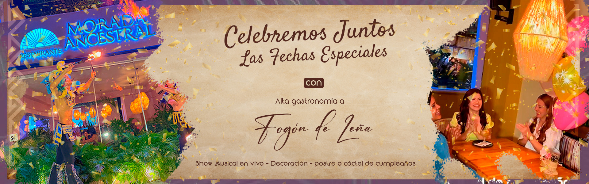 Restaurante celebración de cumpleaños morada